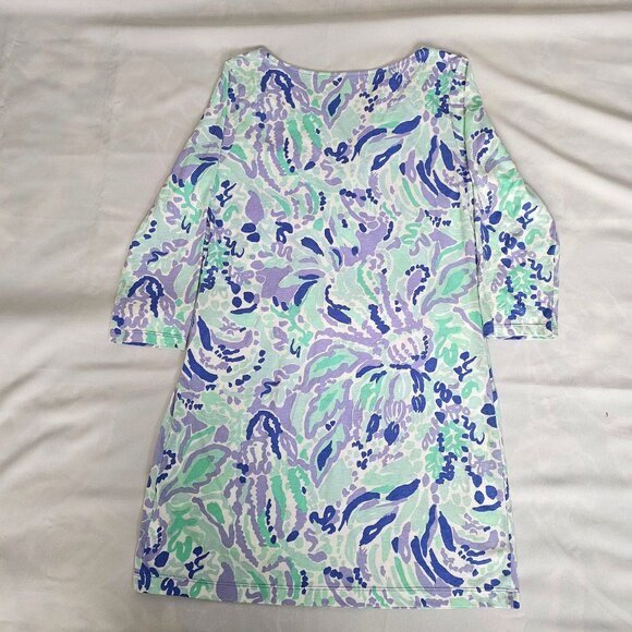 Lilly Pulitzer Nice Ink Pattern Floral 3/4 Sleeve Marina Dress Women's Sz Large - Picture 6 of 16